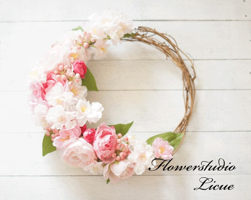 ⚠️専用品⚠️ 春待ち ラナンキュラス と 薔薇 さくらふわり の春色 フルリース 一点物【春リース】お花たっぷりの満開桜とラナンキュラスの