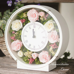 花時計♡ピンク&白　プリザーブドフラワーのみ使用♪とっても華やかです♪ 3枚目の画像