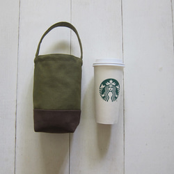 簡約輕便 飲料袋 / 水壺袋 / 小提袋 (橄欖綠+咖啡) 第2張的照片