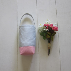 シンプルで軽いドリンクバッグ/水筒バッグ/小袋（シルバーグレー+チェリーピンク） 2枚目の画像
