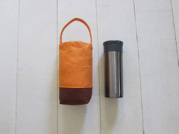 簡約輕便 飲料袋 / 水壺袋 / 小提袋 (橙橘+棕色) 第2張的照片