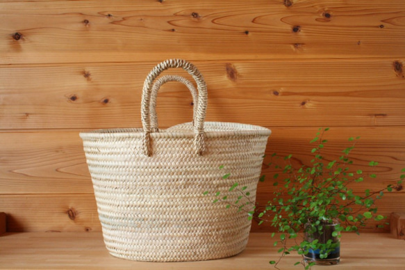 【値引済】￥9800→￥6860【カラー＊マルシェバッグ　ナチュラル】夏・お出掛け かごバッグ　モロッコ  天然素材 1枚目の画像