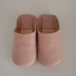 【シンプル・バブーシュ】薄ピンク ／ レディース　手作り　モロッコ　高品質革 1枚目の画像