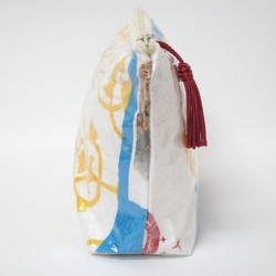 【リサイクルポーチ】黄・タッセル付き③ ／ モロッコ　穀物袋　ハンドメイド 5枚目の画像