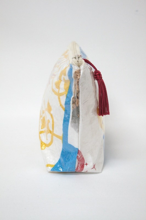 【リサイクルポーチ】黄・タッセル付き③ ／ モロッコ　穀物袋　ハンドメイド 5枚目の画像
