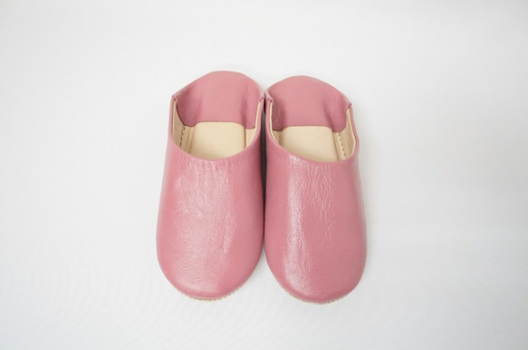 【値引済】￥5940→￥4158【シンプル・バブーシュ】濃ピンク ／ レディース　モロッコ　手作り　高品質革 2枚目の画像