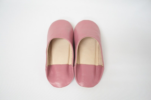 【値引済】￥5940→￥4158【シンプル・バブーシュ】濃ピンク ／ レディース　モロッコ　手作り　高品質革 3枚目の画像