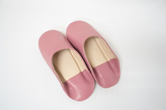 【値引済】￥5940→￥4158【シンプル・バブーシュ】濃ピンク ／ レディース　モロッコ　手作り　高品質革 4枚目の画像