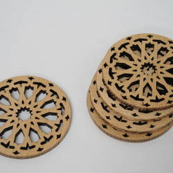 【木製コースター】アラベスク・丸①／1セット(5枚入り) モロッコ　手作り　 3枚目の画像