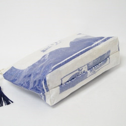 【リサイクルポーチ】青・タッセル付き⑤ ／ モロッコ　穀物袋　ハンドメイド 3枚目の画像