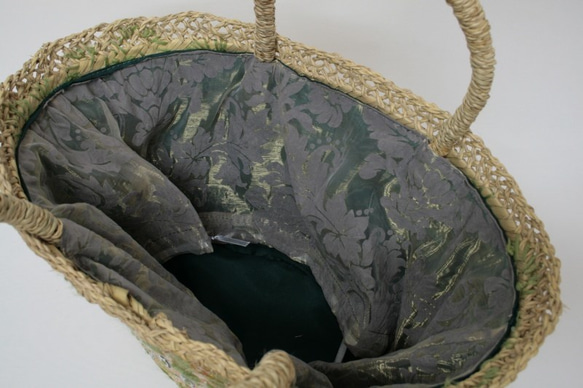 【値引済】￥11700→￥8190【花＊マルシェバッグ】M／グリーン　夏・お出掛け　かごバッグ　モロッコ 4枚目の画像