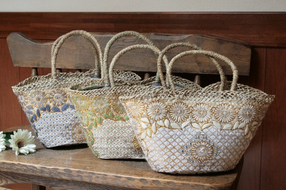 【値引済】￥11700→￥8190【花＊マルシェバッグ】M／グリーン　夏・お出掛け　かごバッグ　モロッコ 5枚目の画像