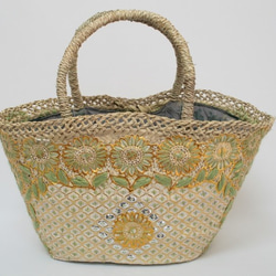 【値引済】￥11700→￥8190【花＊マルシェバッグ】M／グリーン　夏・お出掛け　かごバッグ　モロッコ 6枚目の画像