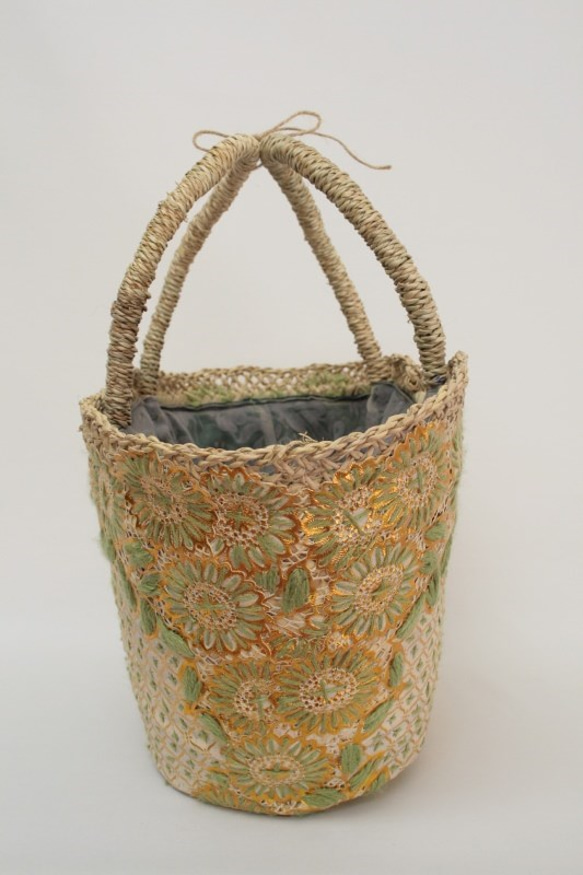 【値引済】￥11700→￥8190【花＊マルシェバッグ】M／グリーン　夏・お出掛け　かごバッグ　モロッコ 8枚目の画像