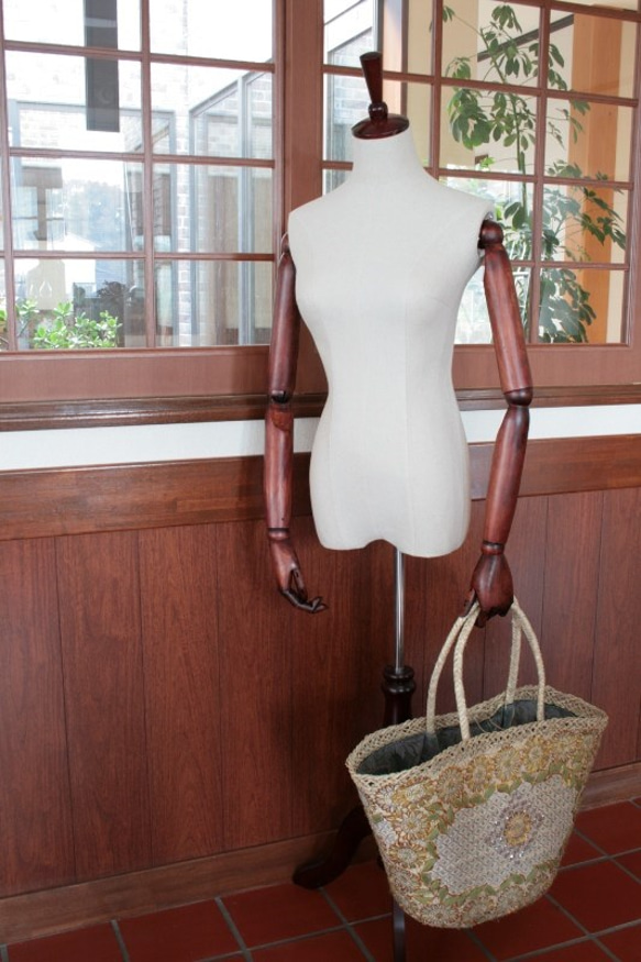 【値引済】￥14200→￥9940【花＊マルシェバッグ】Ｌ／グリーン　夏・お出掛け　かごバッグ　モロッコ 2枚目の画像