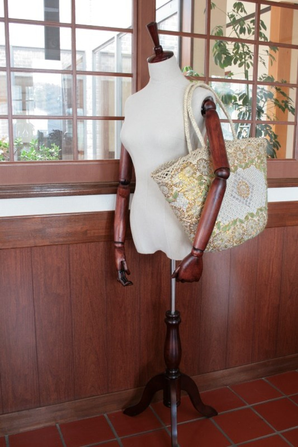 【値引済】￥14200→￥9940【花＊マルシェバッグ】Ｌ／グリーン　夏・お出掛け　かごバッグ　モロッコ 3枚目の画像