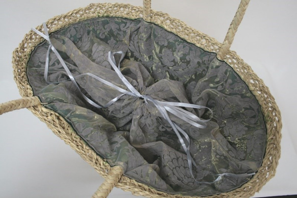 【値引済】￥14200→￥9940【花＊マルシェバッグ】Ｌ／グリーン　夏・お出掛け　かごバッグ　モロッコ 4枚目の画像