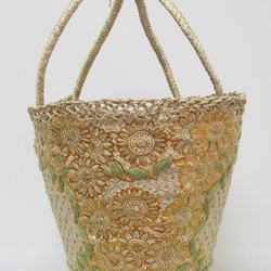 【値引済】￥14200→￥9940【花＊マルシェバッグ】Ｌ／グリーン　夏・お出掛け　かごバッグ　モロッコ 8枚目の画像