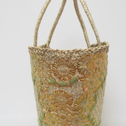 【値引済】￥14200→￥9940【花＊マルシェバッグ】Ｌ／グリーン　夏・お出掛け　かごバッグ　モロッコ 9枚目の画像