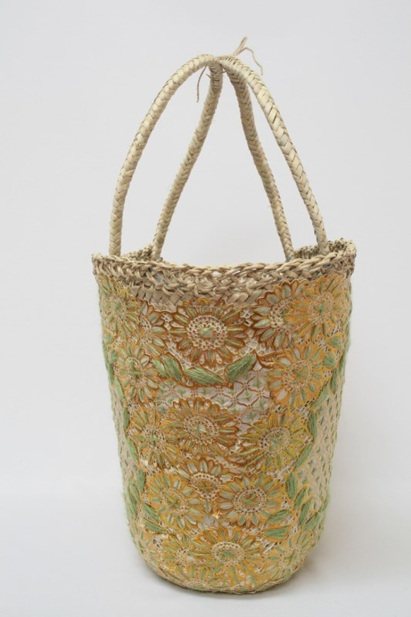 【値引済】￥14200→￥9940【花＊マルシェバッグ】Ｌ／グリーン　夏・お出掛け　かごバッグ　モロッコ 9枚目の画像