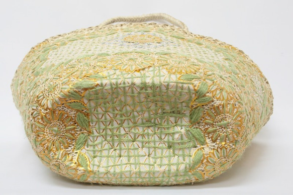 【値引済】￥14200→￥9940【花＊マルシェバッグ】Ｌ／グリーン　夏・お出掛け　かごバッグ　モロッコ 10枚目の画像