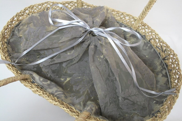 【値引済】￥14200→￥9940【花＊マルシェバッグ】Ｌ／グレー　夏・お出掛け　かごバッグ　モロッコ 4枚目の画像