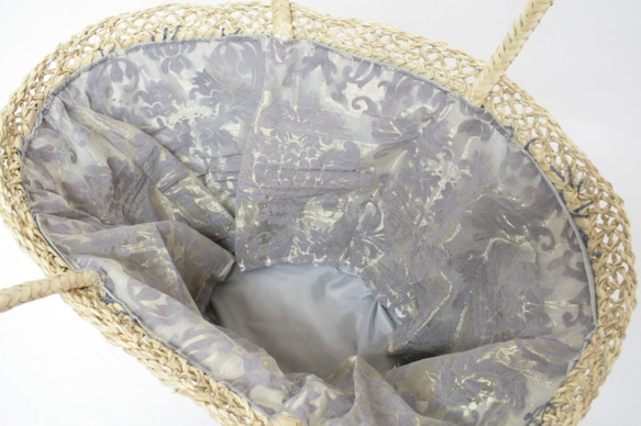 【値引済】￥14200→￥9940【花＊マルシェバッグ】Ｌ／グレー　夏・お出掛け　かごバッグ　モロッコ 5枚目の画像