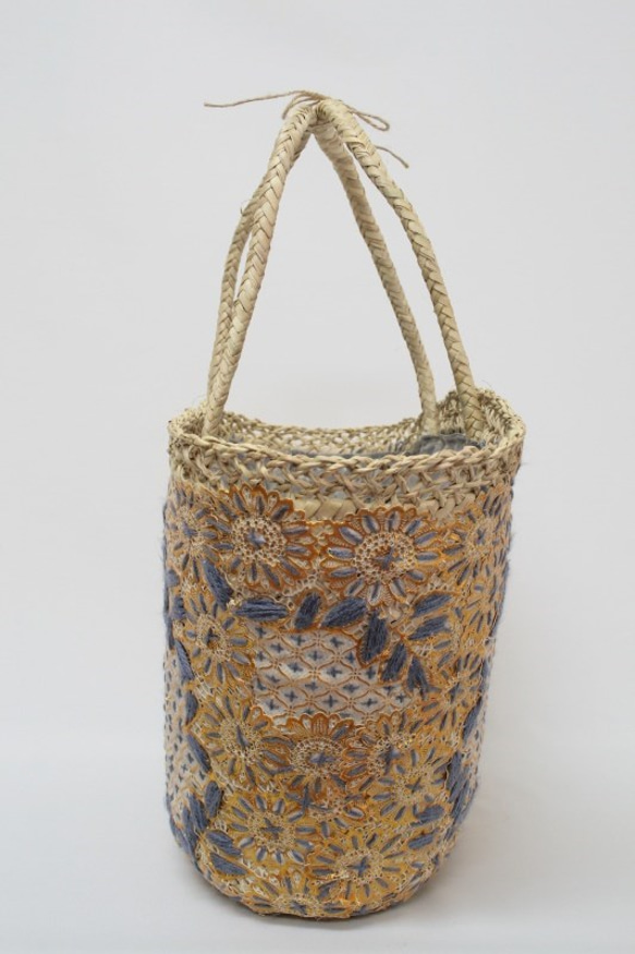 【値引済】￥14200→￥9940【花＊マルシェバッグ】Ｌ／グレー　夏・お出掛け　かごバッグ　モロッコ 8枚目の画像