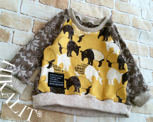 100]ビジーバクrough raglan*イエロー✕スノー 子供服 HIKALIT* 通販 