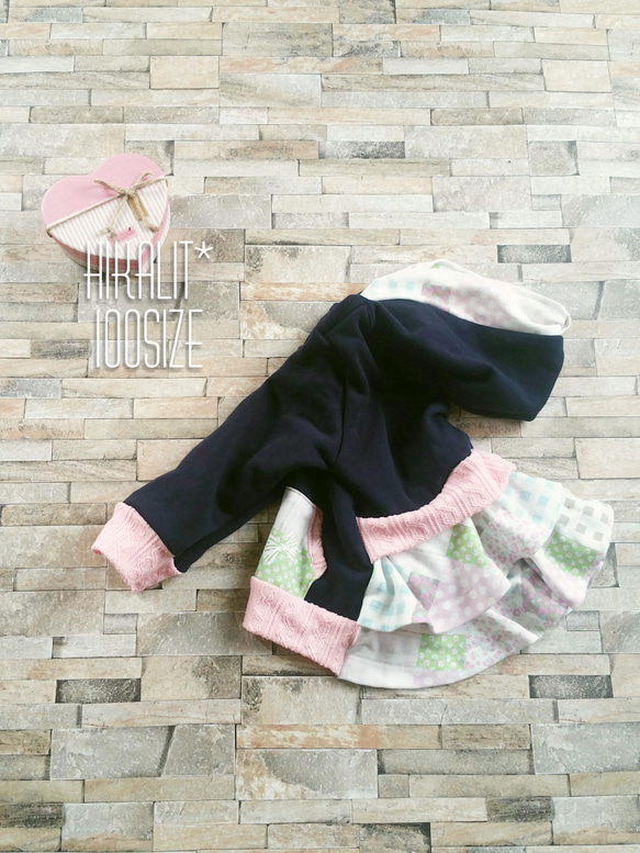 100]おそろいができる*navyフード付きガーリートレーナー 子供服  