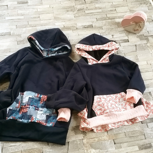 100]おそろいができる*navyフード付きガーリートレーナー 子供服  