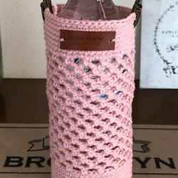 『受注制作』いちごみるく色♡ネット編み水筒カバー(350ml)・ペットボトルカバー(500ml) 5枚目の画像
