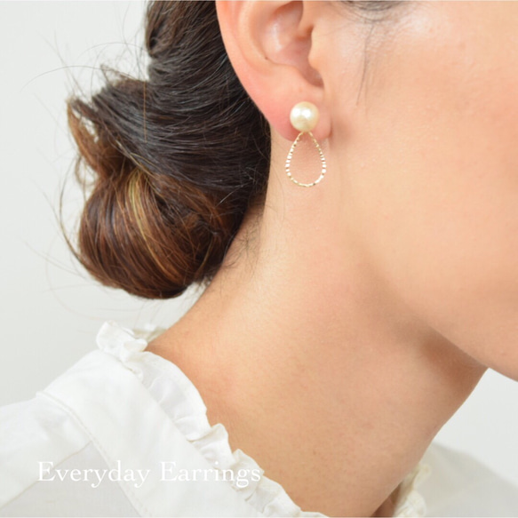 簡單的棉珍珠和吊式耳環[E01-111G] 第1張的照片