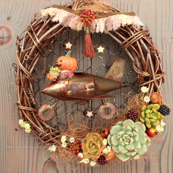 樹脂粘土多肉植物のハロウィンリース （B） リース ユワージュ 通販  