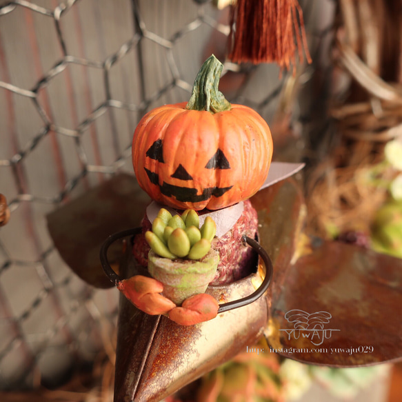 樹脂粘土多肉植物のハロウィンリース　（B） 3枚目の画像