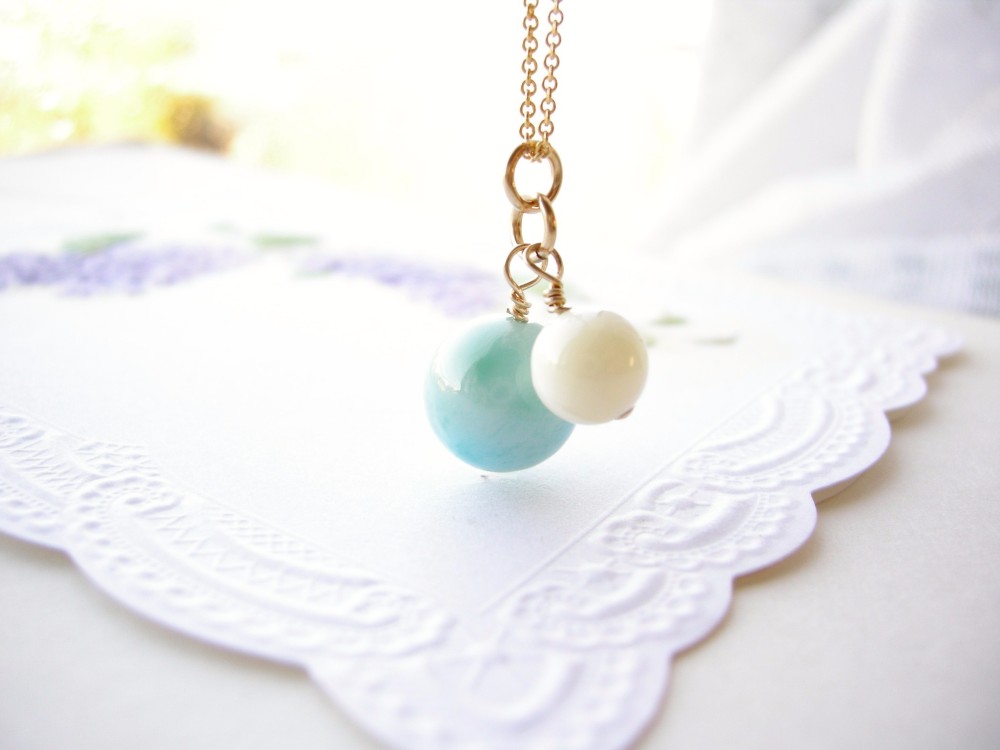 14kgf まんまるお空のようなラリマー & マザーオブパール ペンダント 天然石