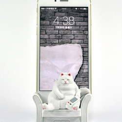 仕事からの脂肪の猫（携帯電話ホルダー/カードホルダー）白パターンの後 2枚目の画像