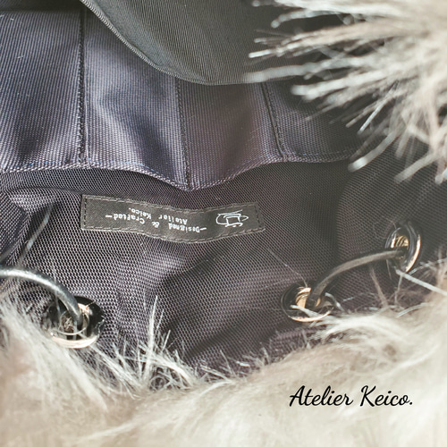 51124Aミナペルホネンハンドメイド ファーバッグ フェイクファーバッグ グレイ 巾着バッグ keico. 通販 10883817