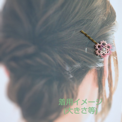 タティングレース☆雪の結晶のようなモチーフのヘアピン(ローズピンクグラデーション) 4枚目の画像