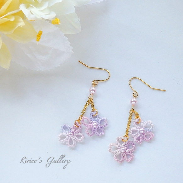 さくらピアス 春 パール ゆらゆら レース