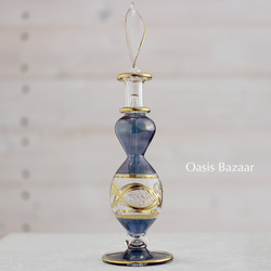 GOLD［Sサイズ］エジプトガラス香水瓶 パフュームボトル アロマオイル ブルー 2枚目の画像