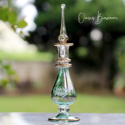 GOLD［Sサイズ］エジプトガラス香水瓶 パフュームボトル アロマオイル グリーン 2枚目の画像
