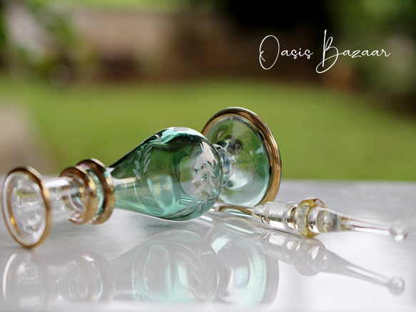 GOLD［Sサイズ］エジプトガラス香水瓶 パフュームボトル アロマオイル グリーン 5枚目の画像