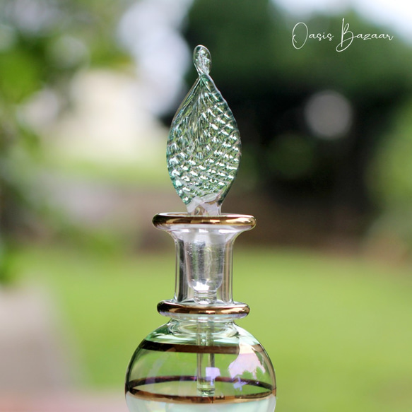 ［ミニサイズ］エジプトガラス香水瓶 パフュームボトル アロマオイル グリーン 2枚目の画像