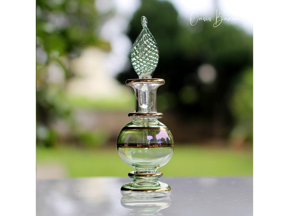 ［ミニサイズ］エジプトガラス香水瓶 パフュームボトル アロマオイル グリーン 5枚目の画像