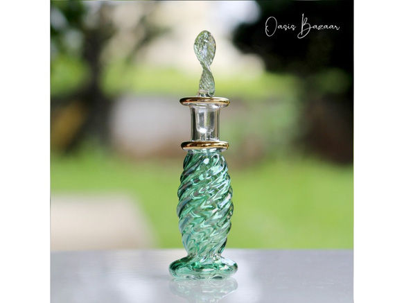 ［ミニサイズ］エジプトガラス香水瓶 パフュームボトル アロマオイル グリーン 1枚目の画像