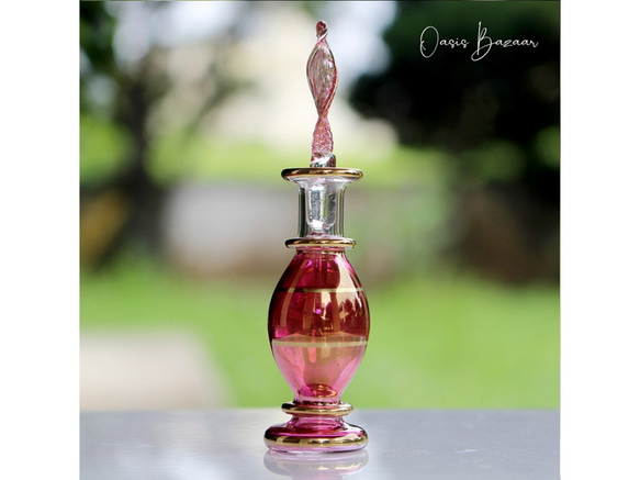 ［ミニサイズ］エジプトガラス香水瓶 パフュームボトル アロマオイル ピンク 1枚目の画像