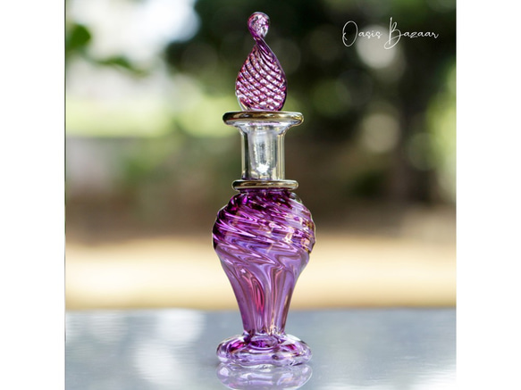 ［ミニサイズ］エジプトガラス香水瓶 パフュームボトル アロマオイル ピンク / パープル 1枚目の画像