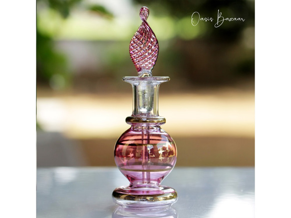 ［ミニサイズ］エジプトガラス香水瓶 パフュームボトル アロマオイル ピンク 1枚目の画像