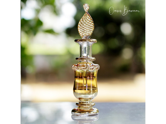 ［ミニサイズ］エジプトガラス香水瓶 パフュームボトル アロマオイル イエロー 1枚目の画像